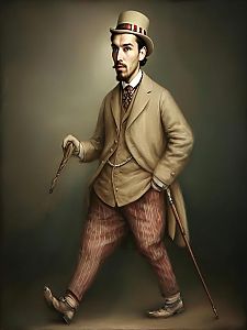 Stylish Victorian Man with Cane and Umbrella