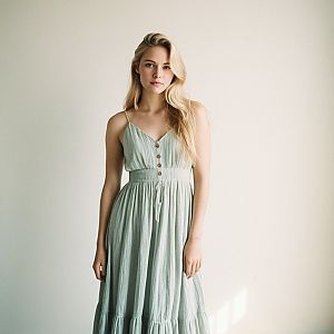 Young Woman in Light Green Dress