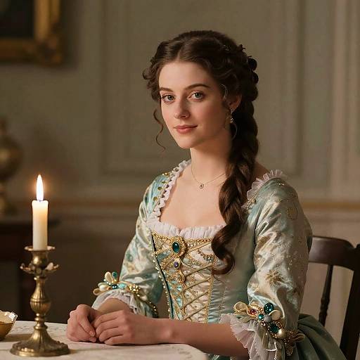 Young Woman in 18th Century Style Dress with Candlelight Portrait