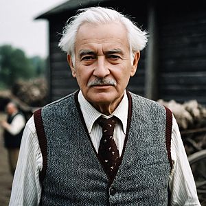 Elderly Man in Rustic Style Vest Outdoors
