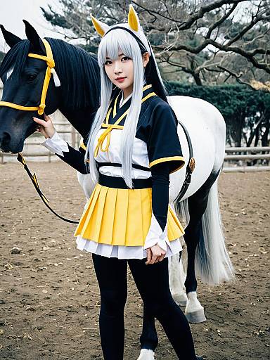 Calstone Light Umamusume Cosplay with Black and White Horse