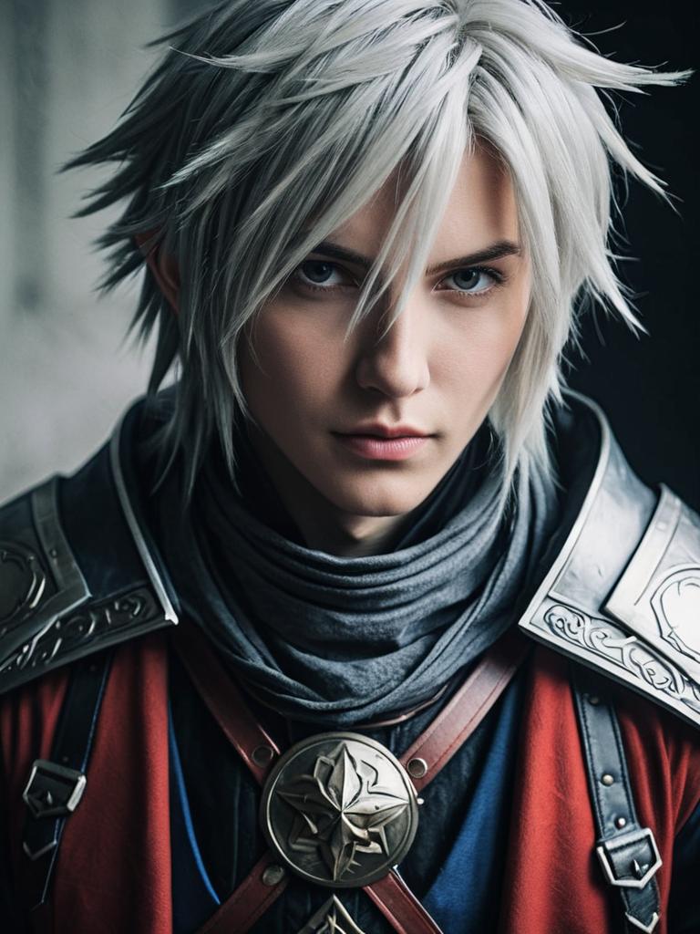 Final Fantasy Cosplay Portrait of Man with Silver Hair and Armor