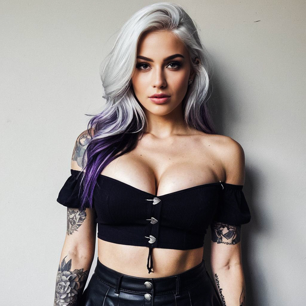 Confident Woman with Platinum Blonde Hair and Tattoos