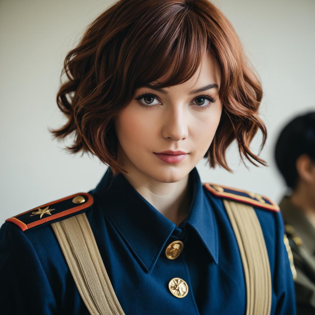 Realistic Portrait of Woman in Formal Military Uniform Akaboshi Koume Style
