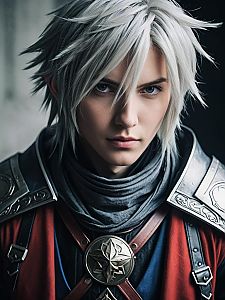 Final Fantasy Cosplay Portrait of Man with Silver Hair and Armor