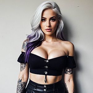 Confident Woman with Platinum Blonde Hair and Tattoos
