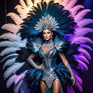 Striking Woman in Feathered Costume