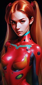 Futuristic Woman in Red Sci-Fi Bodysuit Digital Art