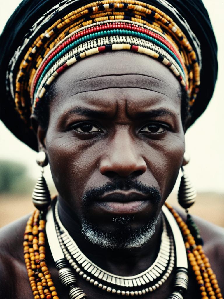 Man in African Traditional Outfit with Jewelry Close-up Portrait