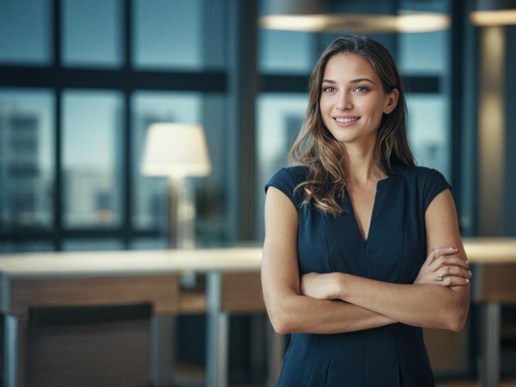 Confident Woman in Professional Attire in Modern Office