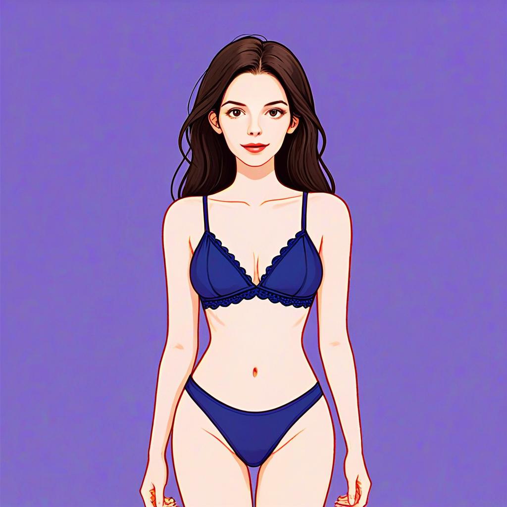 Woman Wearing Seamless Navy Blue Triangle Bikini Set Digital Illustration