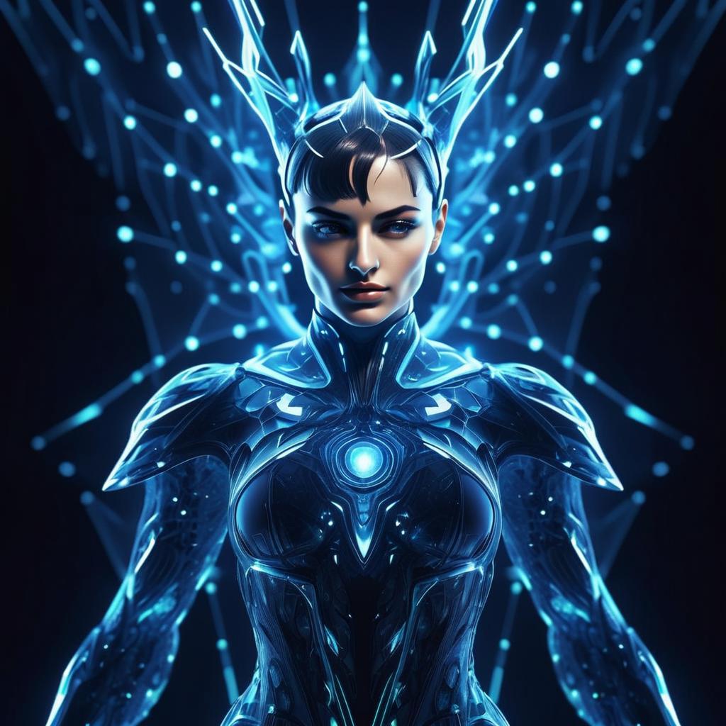 Futuristic Woman in Glowing Cybernetic Armor