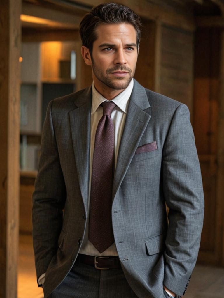 Polished Man in Gray Suit with Striped Tie