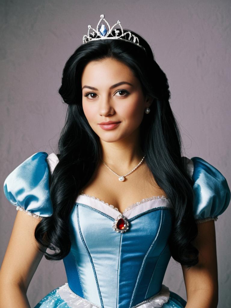 Photorealistic Woman in Blue Disney Princess Costume with Tiara