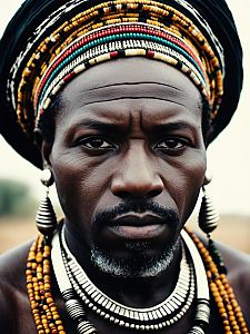 Man in African Traditional Outfit with Jewelry Close-up Portrait