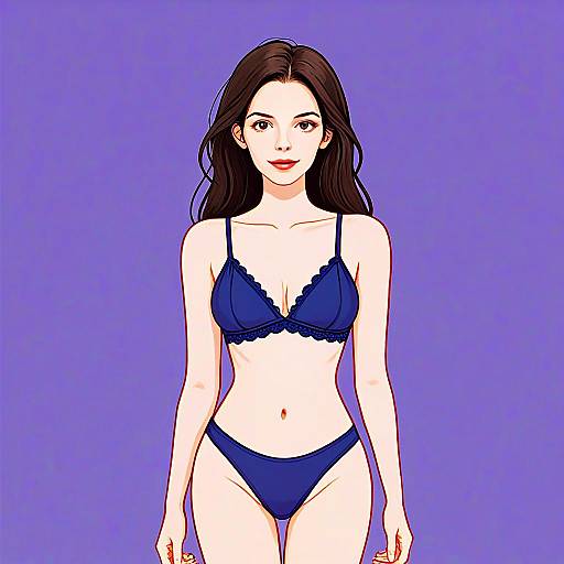 Woman Wearing Seamless Navy Blue Triangle Bikini Set Digital Illustration