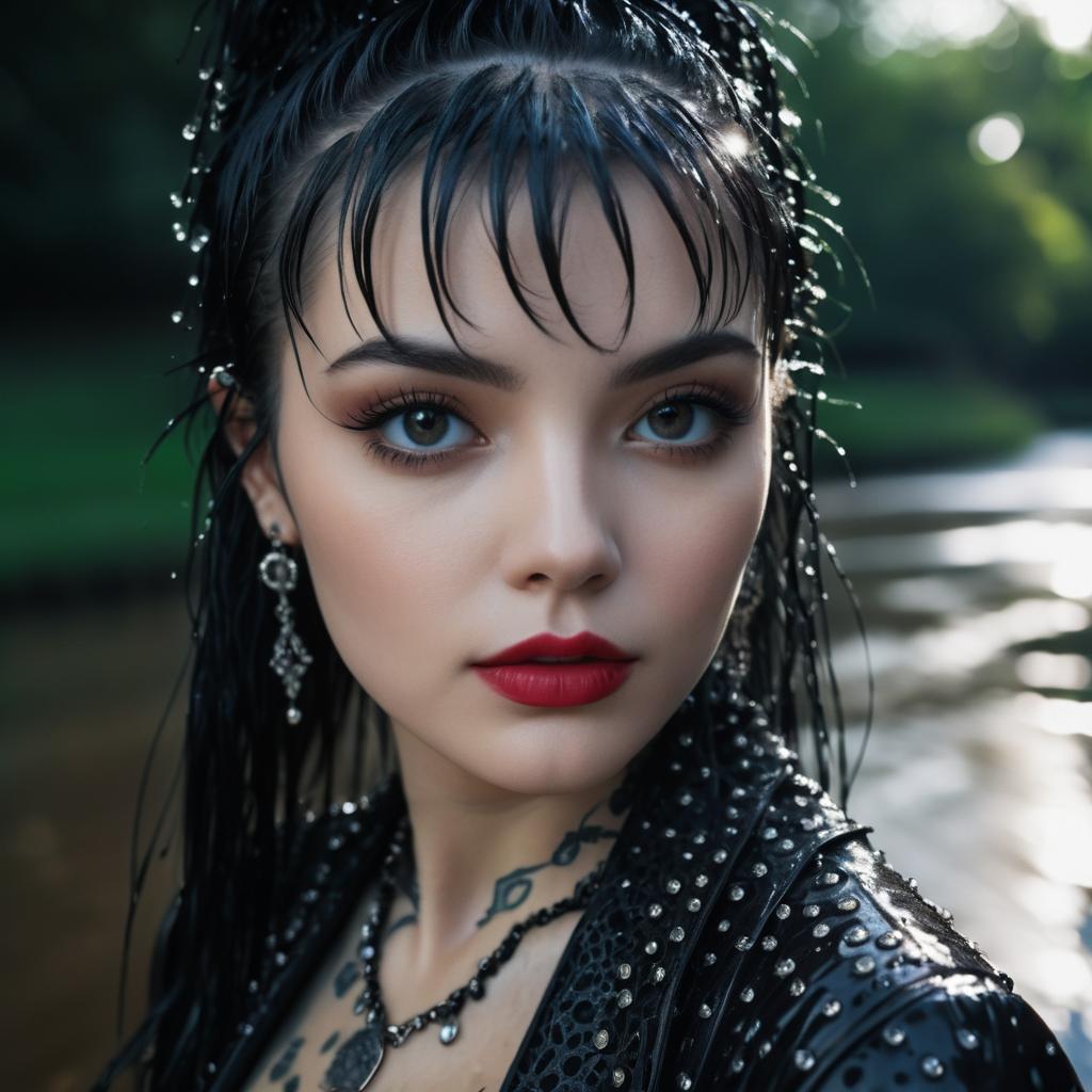 Edgy Portrait of a Woman with Bold Makeup and Tattoos