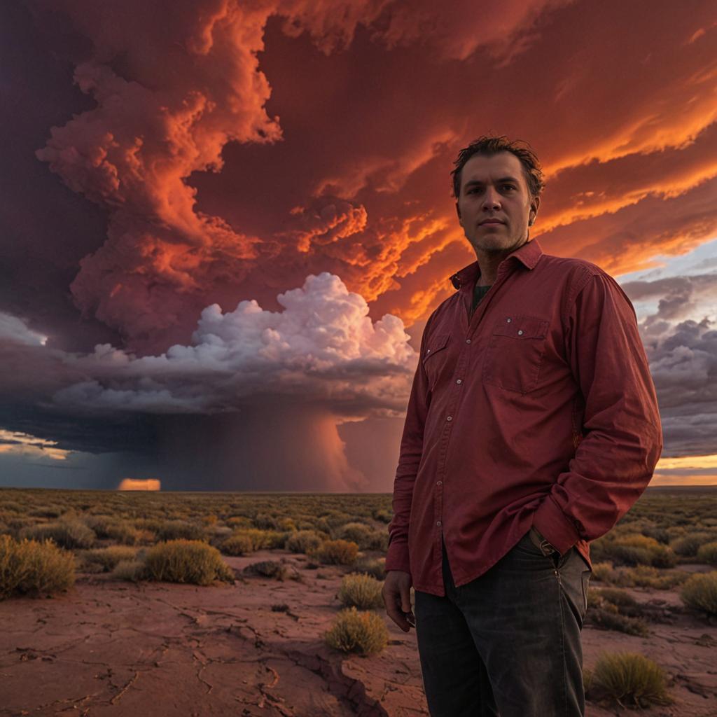 Man Against Dramatic Red Sky