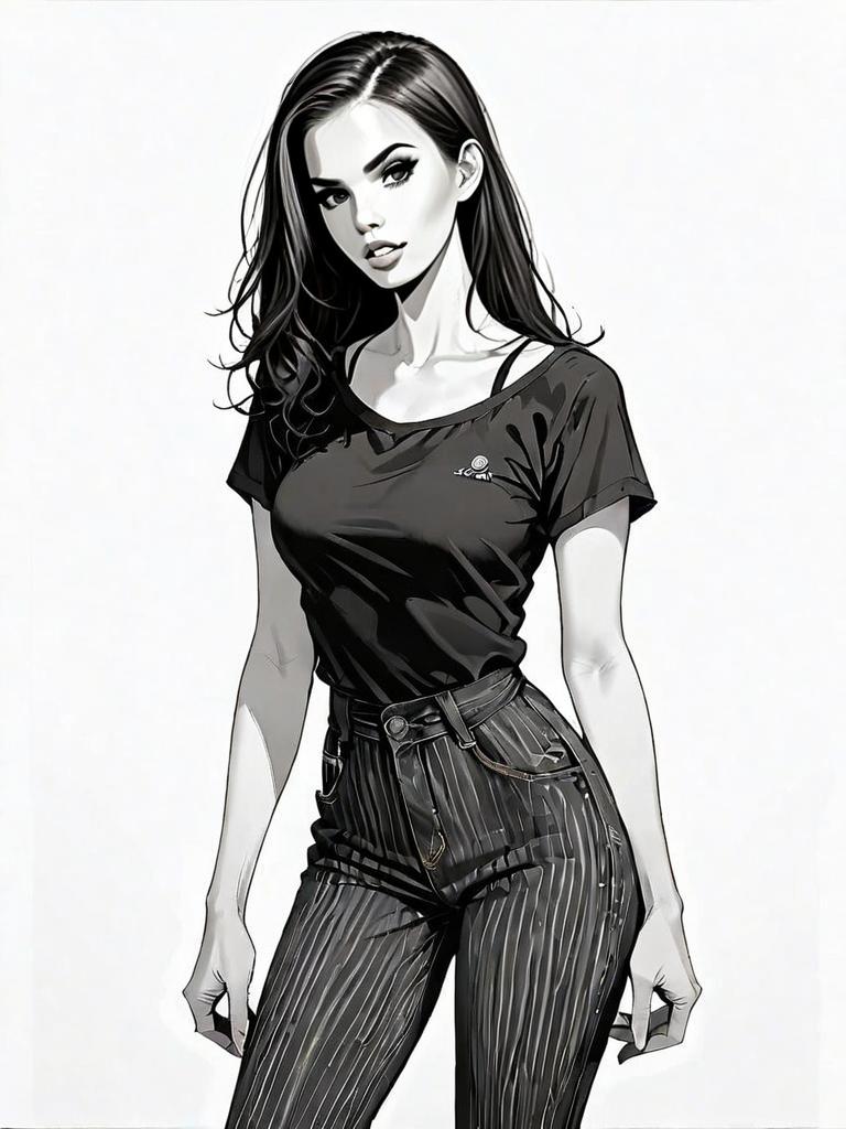Realistic Comic Style Portrait of Woman in Modern Casual Outfit
