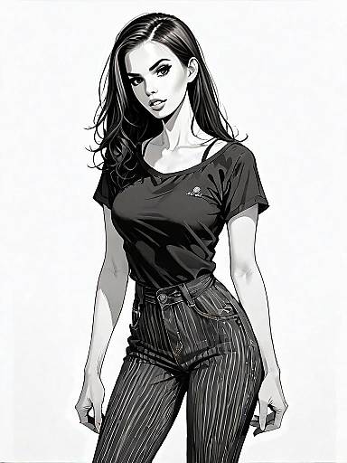 Realistic Comic Style Portrait of Woman in Modern Casual Outfit