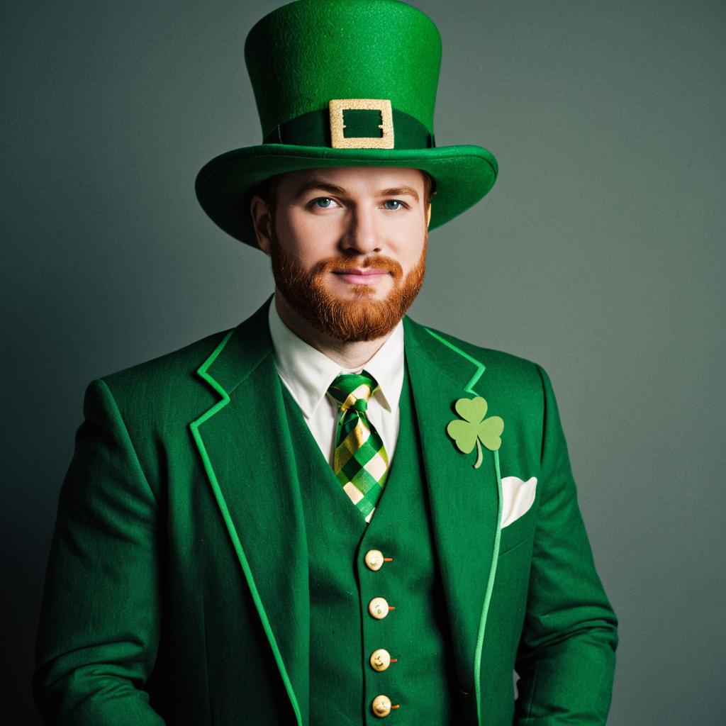 Man Wearing Traditional Green St. Patrick's Day Suit and Hat