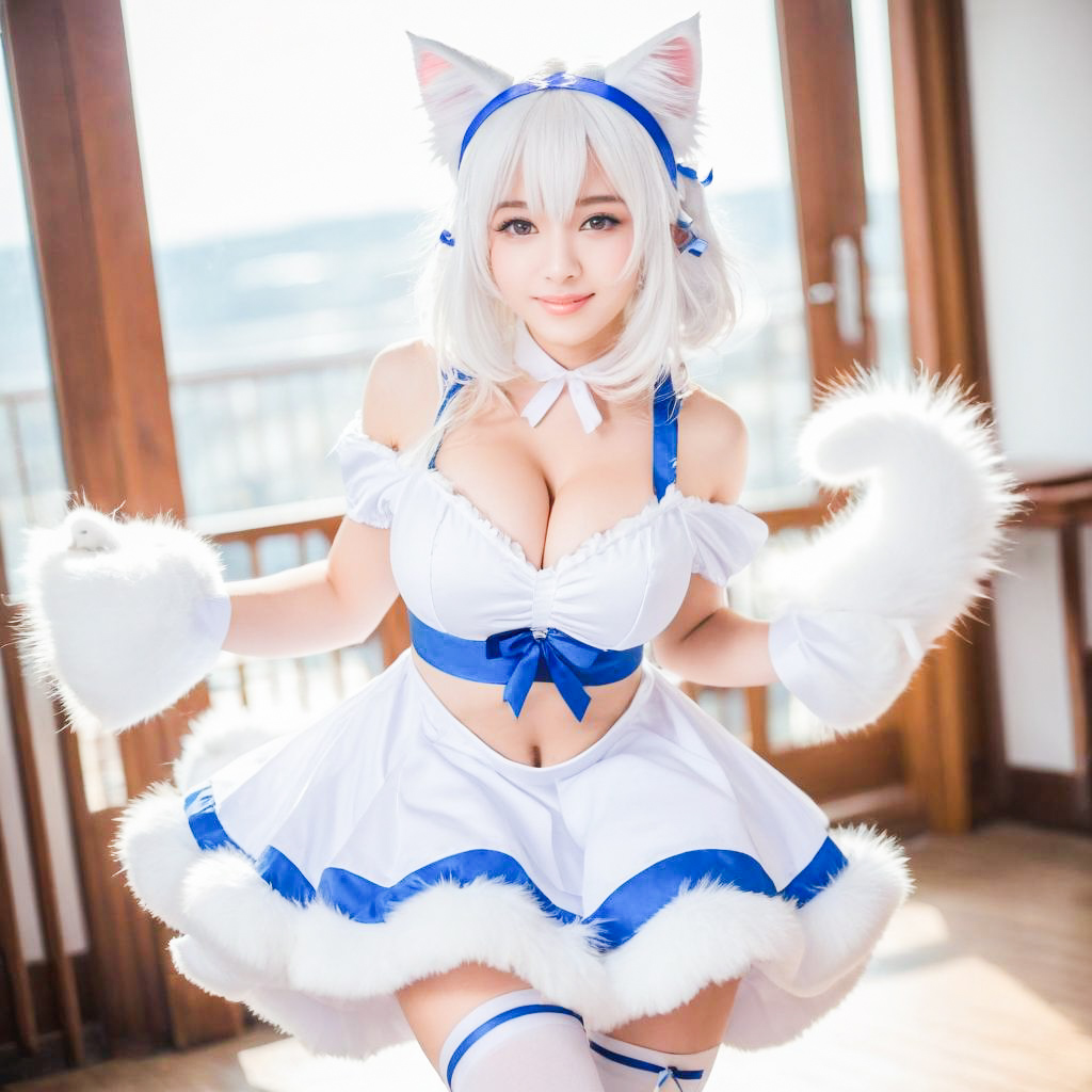 Whimsical Fantasy Cosplay Woman in Blue and White Whimsical Fantasy Cosplay Woman in Blue and White