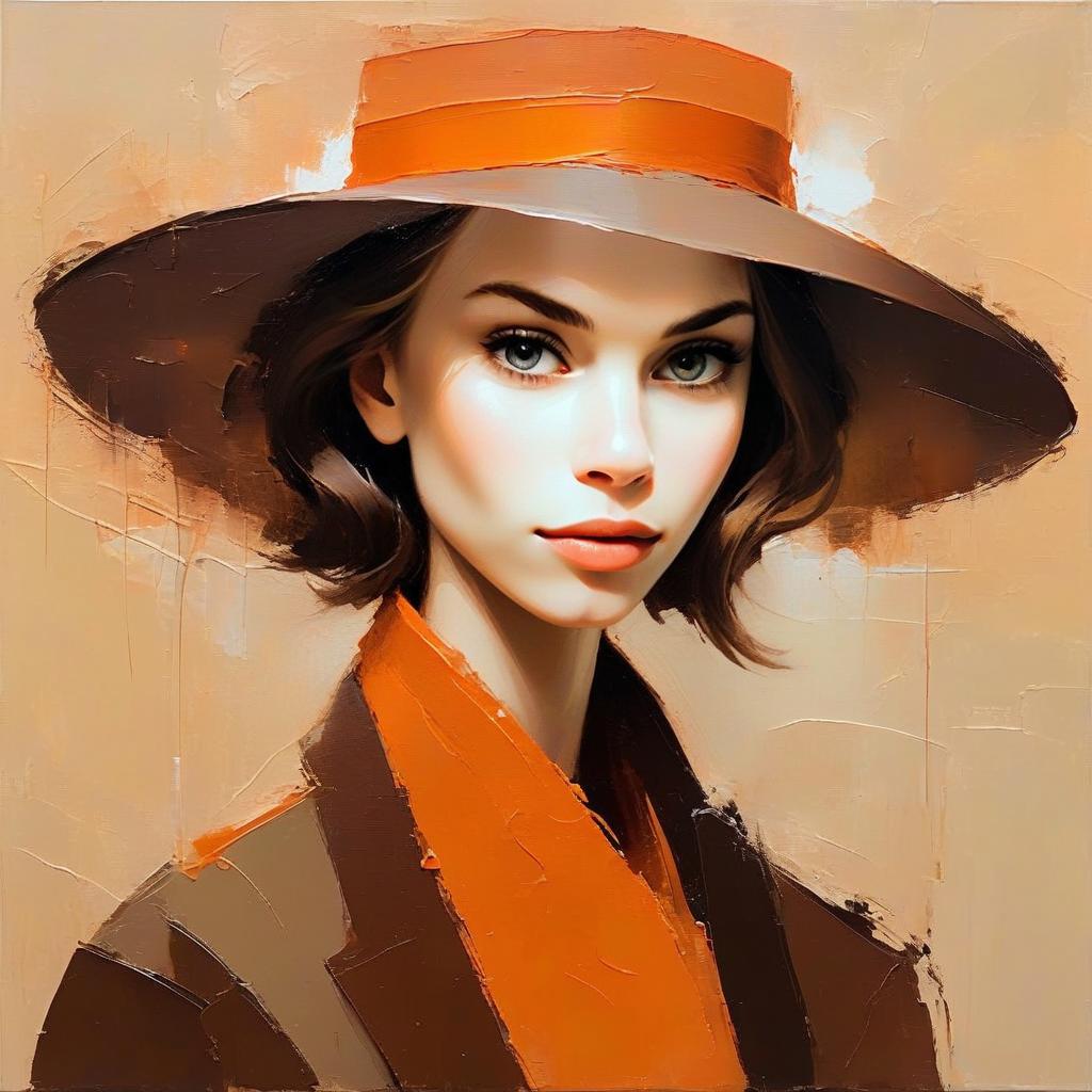 Stylish Woman in Orange Hat and Scarf Digital Portrait Artwork