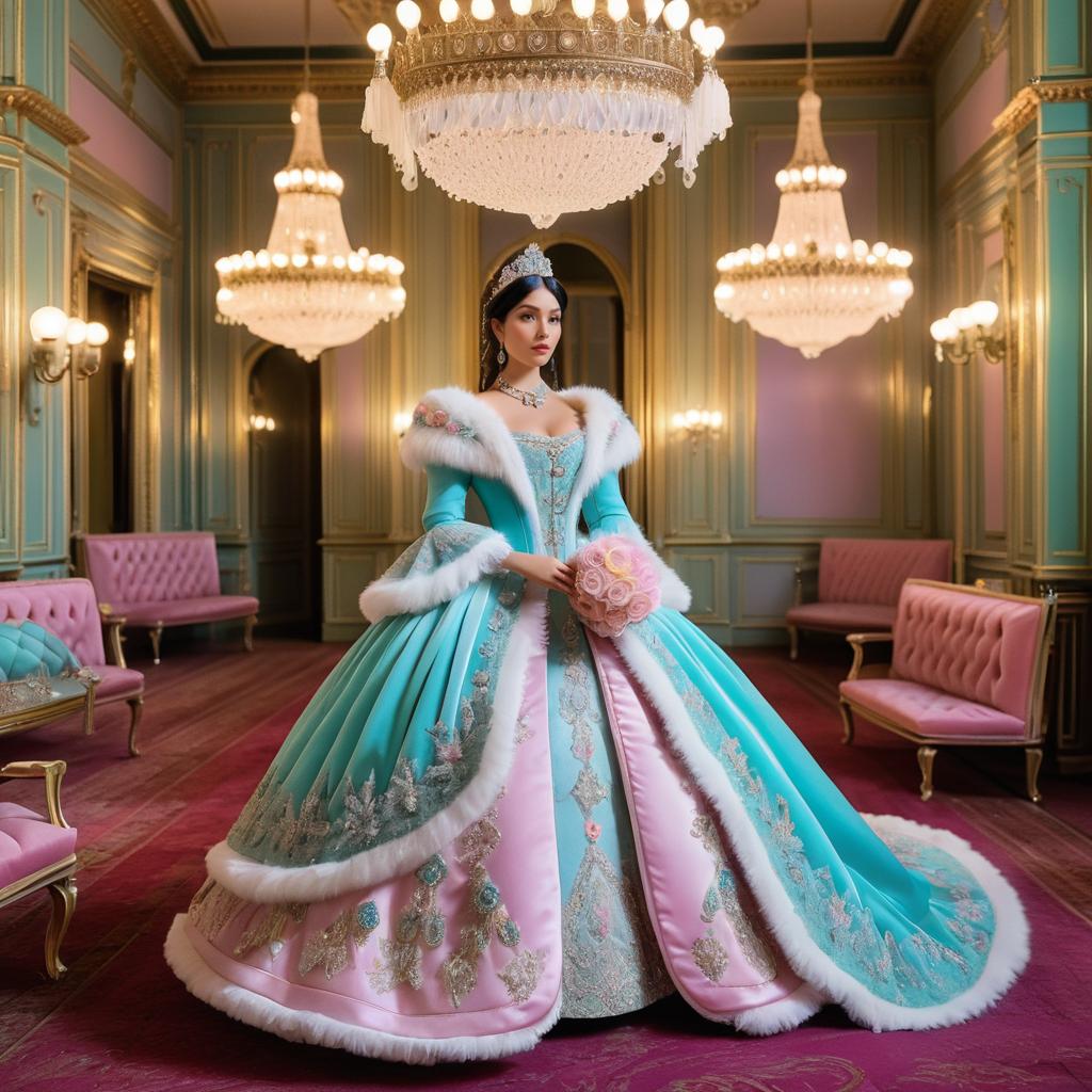 Regal Woman in Turquoise and Pink Gown