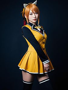 Sexy Cosplay Woman Character Wearing Rin Costume Realistic Photo
