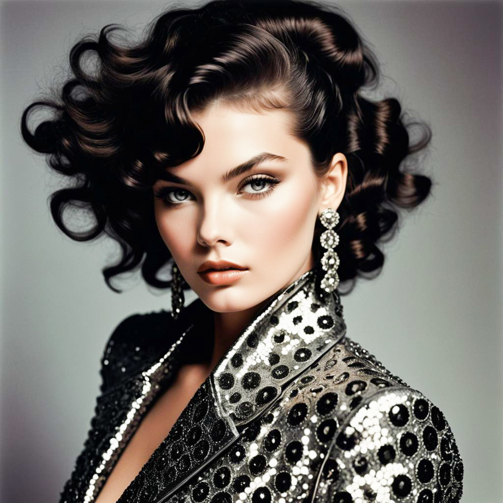 Elegant Woman with Vintage Curls and Sequined Jacket