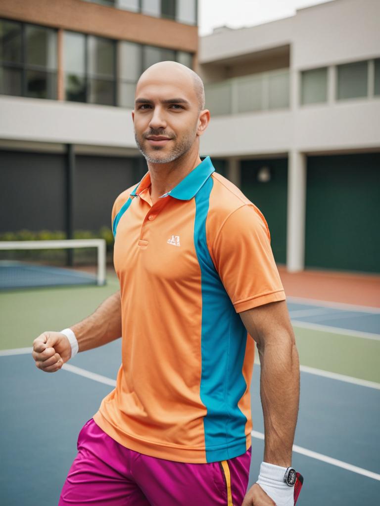 Confident man in sporty attire on tennis court