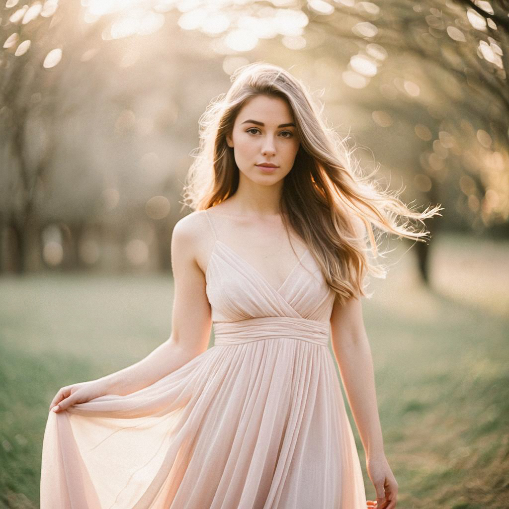 Young Woman in Pink Dress Outdoors