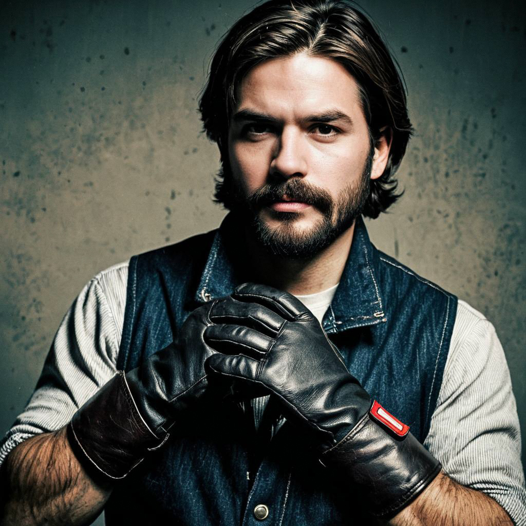 Confident Man in Grunge Outfit with Rugged Beard