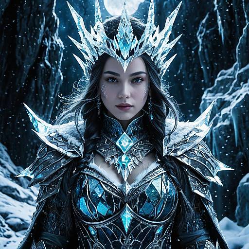 Ice Queen Fantasy Portrait in Detailed Crystal Armor