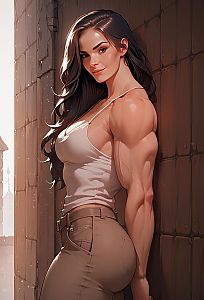 Muscular Woman Leaning Against Brick Wall