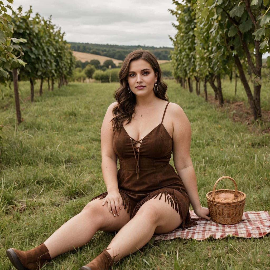 Woman in Bohemian Outfit Among Green Vines