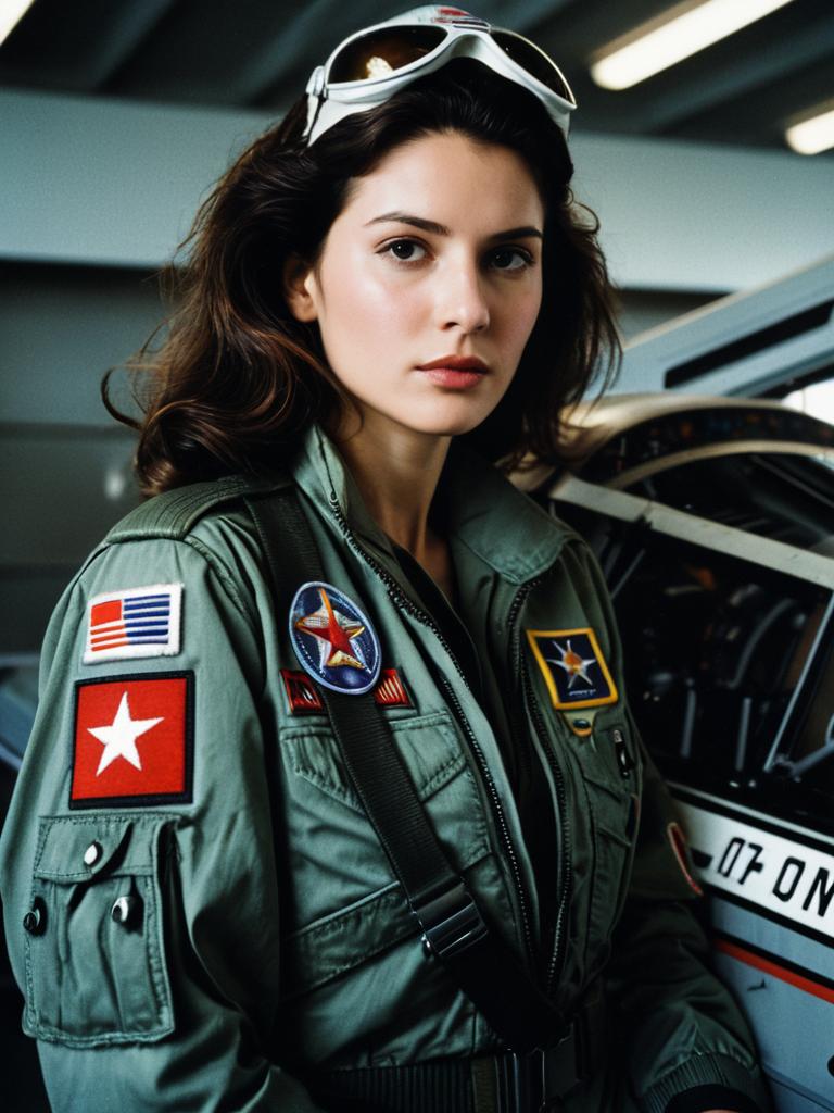 Photorealistic Portrait of Woman in Top Gun Pilot Costume