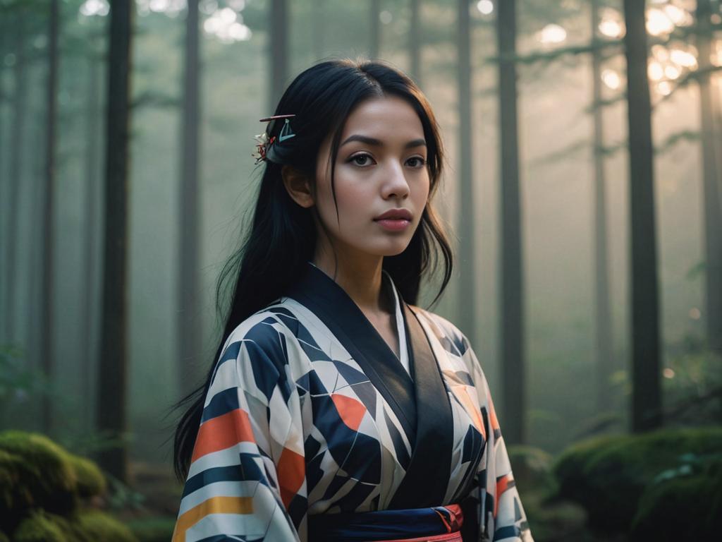 Woman in Traditional Garment in Forest