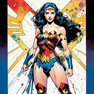 Powerful Woman Warrior with Sword in Comic Style