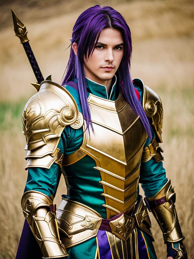 Hachisuka Kotetsu Cosplay in Golden Armor with Purple Hair