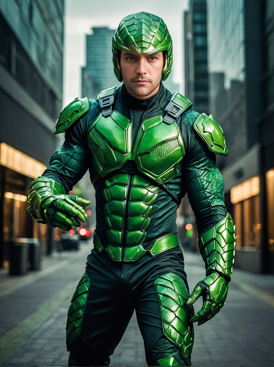 Man in Reptilian Costume - Fantasy Superhero