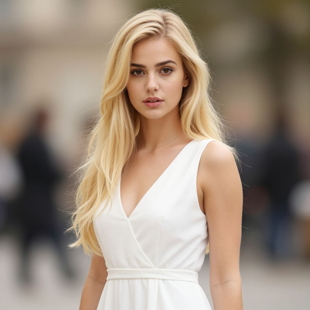 Blonde Woman in White Dress Outdoor Portrait
