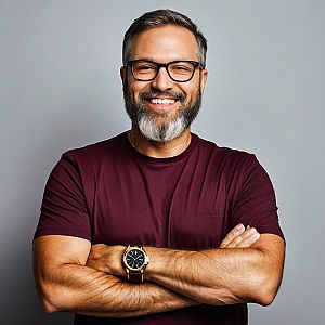 Confident Middle-Aged Man with Beard and Glasses