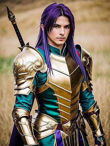 Hachisuka Kotetsu Cosplay in Golden Armor with Purple Hair