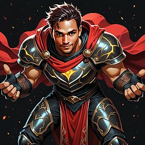 Confident Man in Medieval Armor with Red Cape