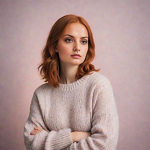 Young Woman with Red Hair in Cozy Sweater