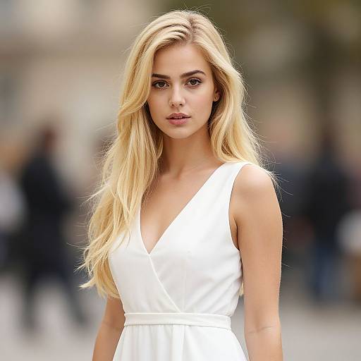 Blonde Woman in White Dress Outdoor Portrait