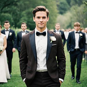 Young Man in Tuxedo Leading Wedding Party