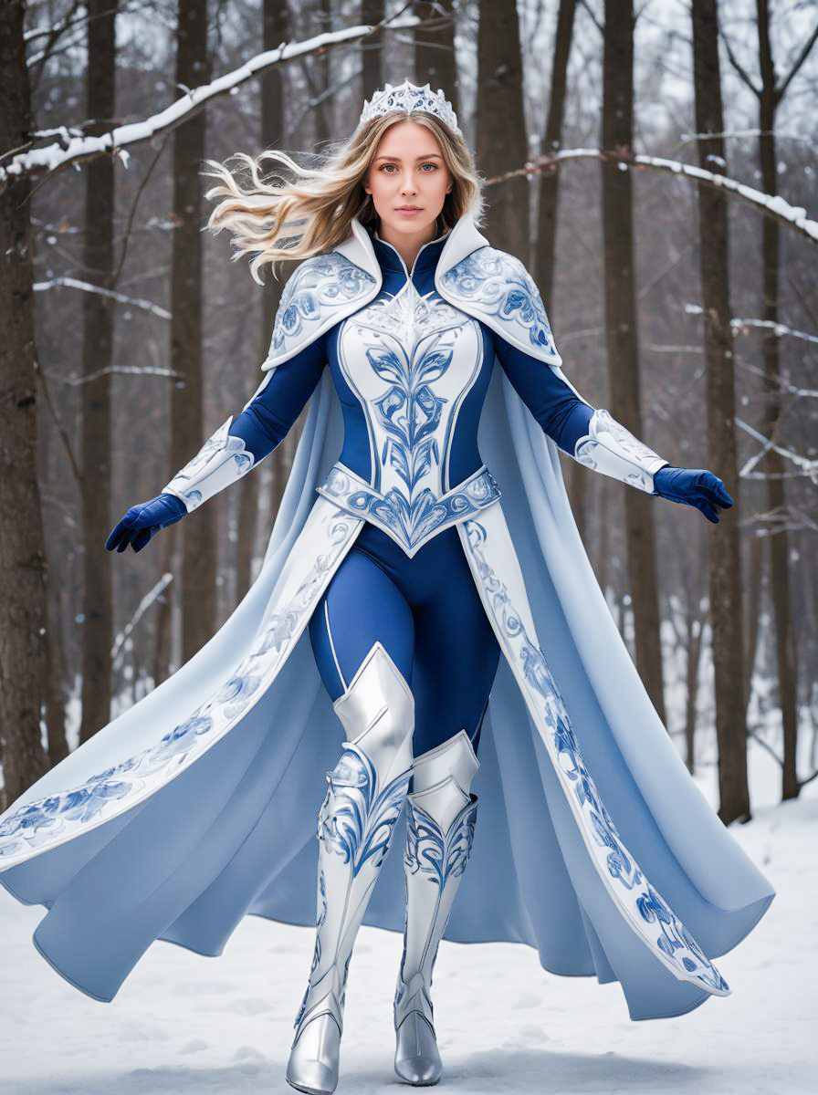 Elegant Ice Queen in Blue and White Costume