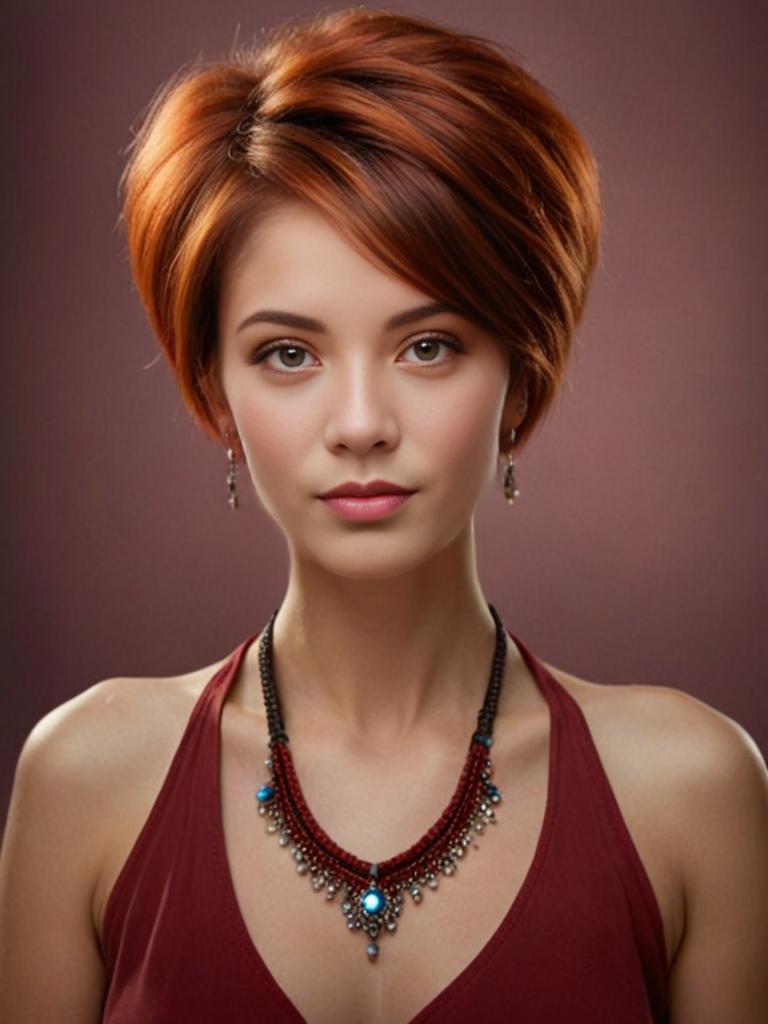 Elegant Woman with Pixie Haircut and Jewelry